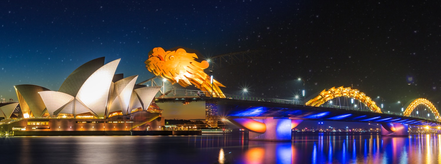 Sydney Opera House and Da Nang’s Dragon River Bridge are astounding icons of the two ports